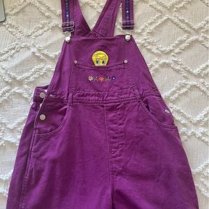 Super cute and fun vintage purple Looney Tunes overalls.